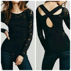 NWT Free People Sweet Thang Blouse Black Lace XS